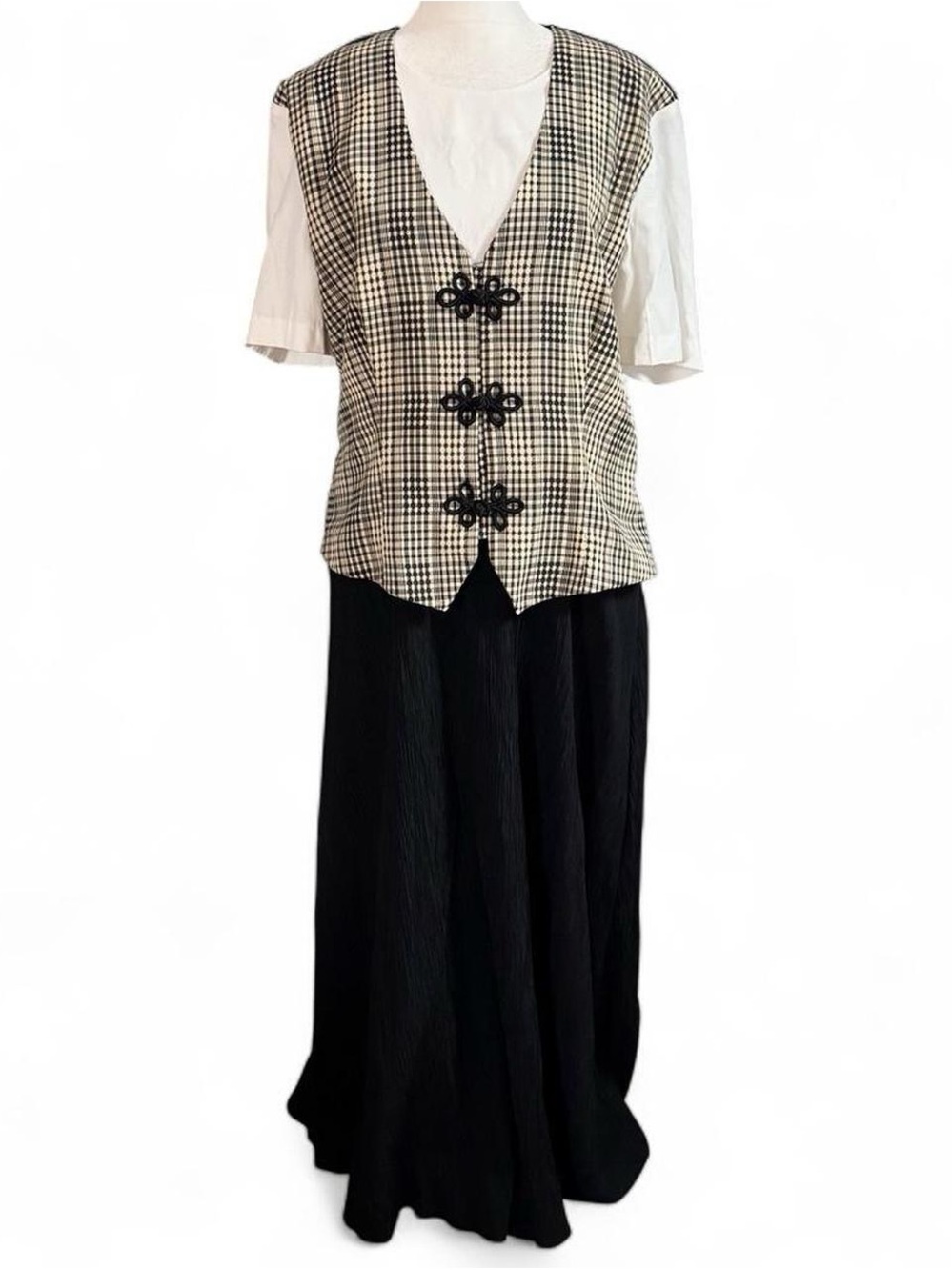 Vintage 90s Miss Dorby Black & Gingham Dress Size 14 Plus Size Midi Dress